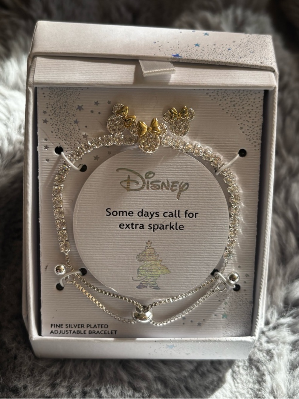 Disney Girls Silver-Plated Sparkly Rhinestone Minnie Bracelet and Earrings - NEW